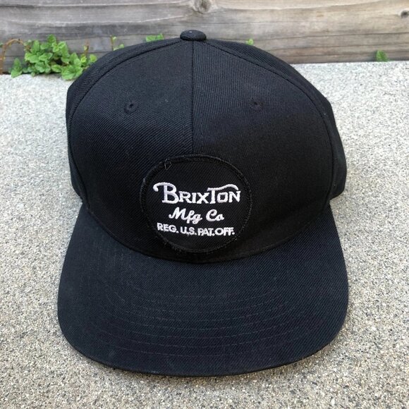 BRIXTON MFG CO Snapback Hat Men's Black Adjustable Cap Patch - Picture 1 of 5